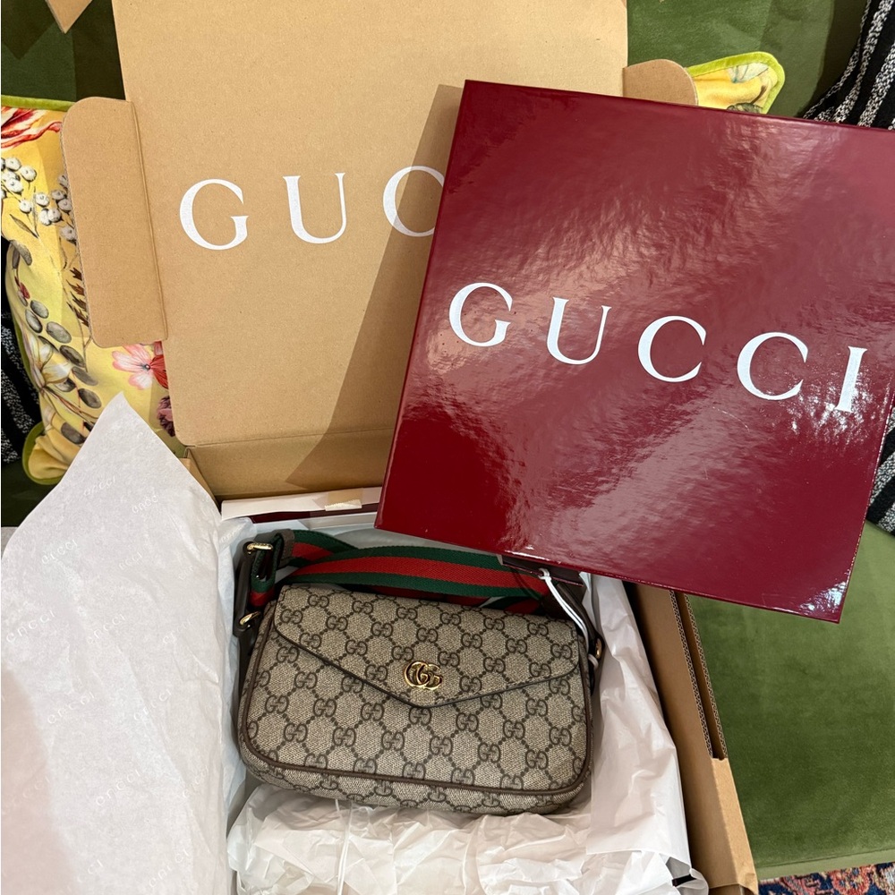 Gucci Ophidia Pochette Beige and Brown Crossbody Women's Bag